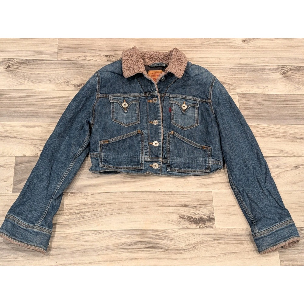 Vintage Levi's Women's XL Denim Trucker Jacket Sherpa Collar Cropped Lined Indie